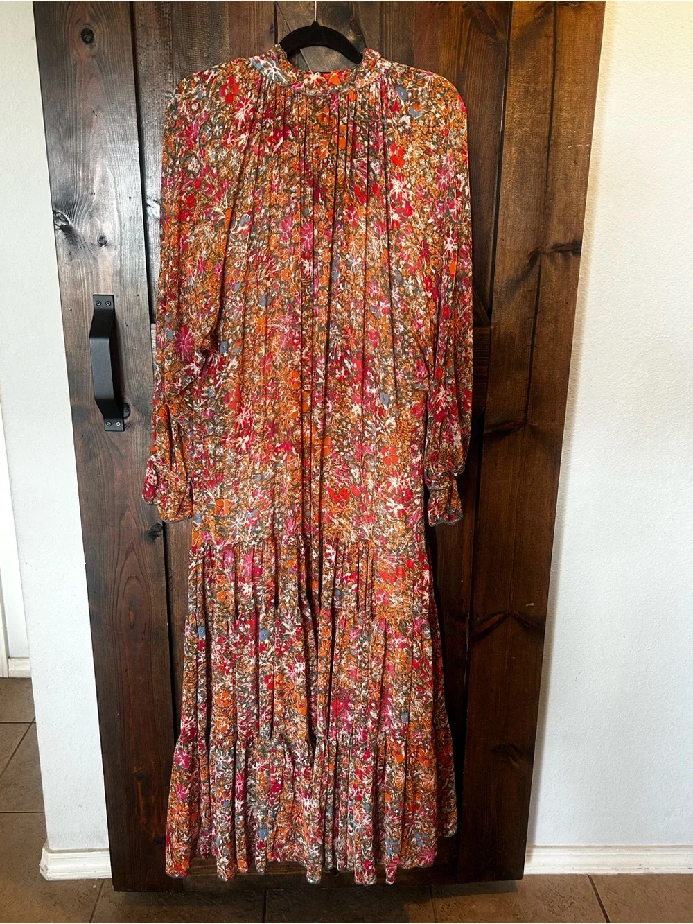 Boho Free People Floral Long Sleeve Midi Dress - Rust Multi - Picture 8 of 8